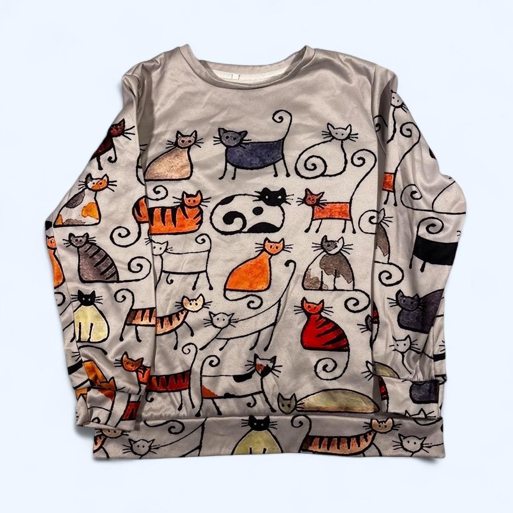 Cute Cat Print Long Sleeve Sweater